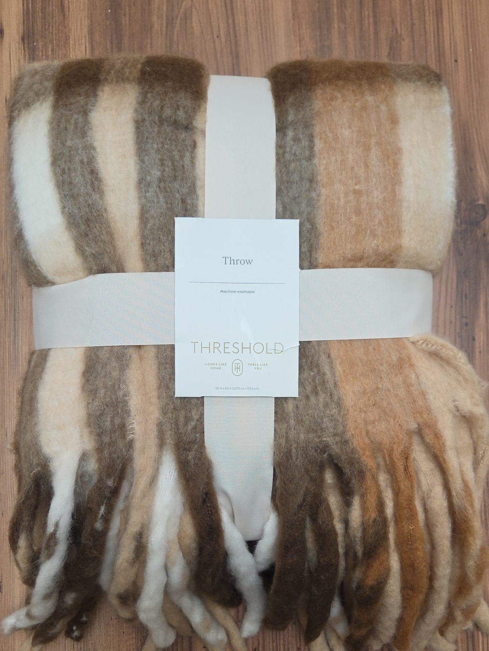Threshold Plush Striped Throw Blanket - Brown, Cream, Tan